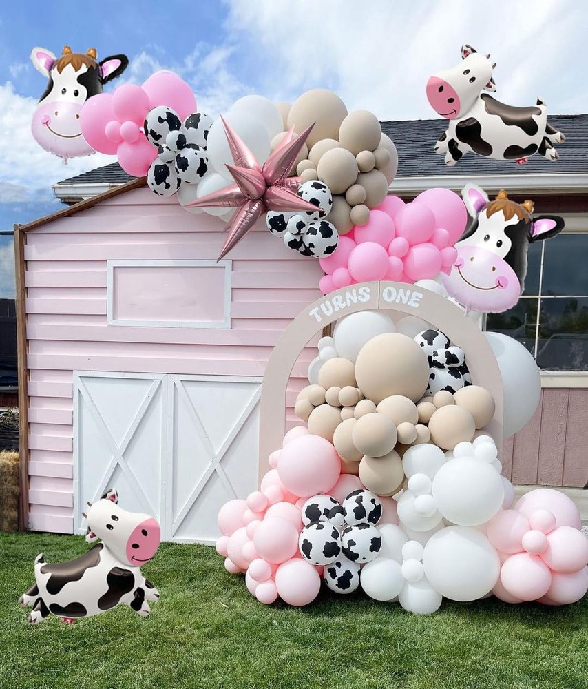 Pink Cow Balloon Garland Kit Cow Print and Pastel Pink White Tan Cowgirl Ball…