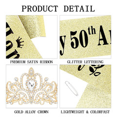 50Th Anniversary Decorations, Gold Crown and Happy 50Th Anniversary Sash Set, Ti