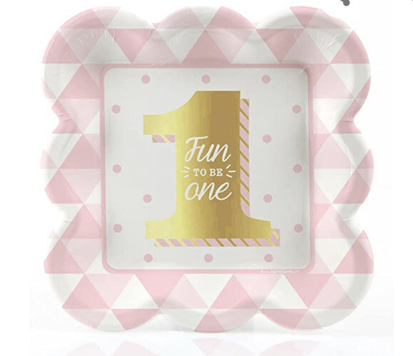 Big Dot of Happiness Fun to be One 1st Birthday Girl 8 Count Dessert Plates Gold