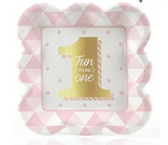 Big Dot of Happiness Fun to be One 1st Birthday Girl 8 Count Dessert Plates Gold