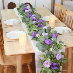2 Pack 13Ft Artificial Eucalyptus Flower Garland with Purple Roses, Fake Rose