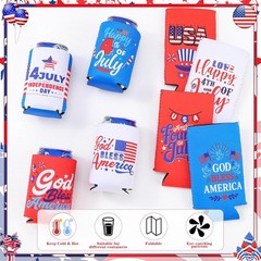 8 PCS Patriotic Can Cooler Sleeves Bulk Independence Day Decorations American Fl