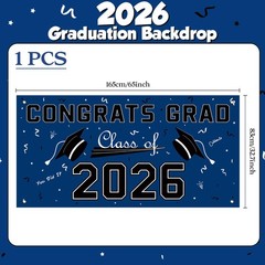 Graduation Decorations 2026 – Blue Polyester Backdrop –
