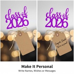 12 Pack Double Sided Graduation Centerpiece Sticks, Blank Kraft Tags & Twine – C