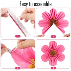 9 PCS Paper Flowers Decorations Wall Gold, Hanging Fans Floral Backdrop Decor