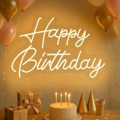 Large Dimmable LED Happy Birthday Neon Sign – 22×16.9 Inch Wall Decor for Partie