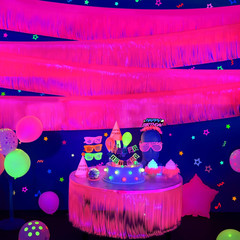Glow in the Dark Party Supplies, 4 Pack Foil Fringe Garland 9.8 Ft Tinsel Banner