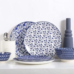 Selamica 8 inch Porcelain Dinner Plates, Large Size 8 inch, Vintage Blue