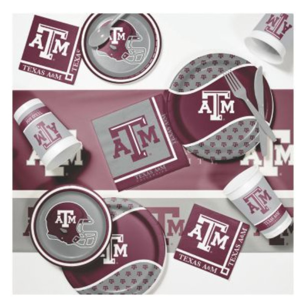 Texas A&M Party Kit for 8 Cups napkins, plates tablecover tailgate NCAA college