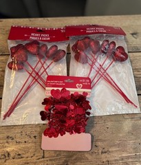 Valentines Day Glitter Heart Picks & Garland Set Red 14 Picks 16 Ft Garland Part