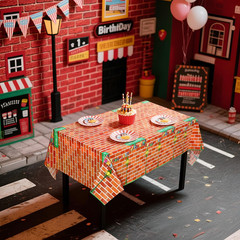 3 Pcs Red Brick Wall Street Party Decorations Cartoon Street Birthday Plastic Ta
