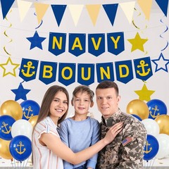 Navy Theme Party Decorations Banner Cupcake Toppers Military Blue