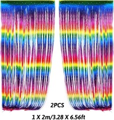 Party Decorations, Colourful Rainbow Foil Fringe Curtain Fiesta Hanging Paper…