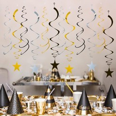 Black Gold and Silver Foil Hanging Ceiling Swirls Garland,Star Swirl Streamer…