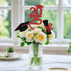 12 PCS Red Black Class Of 2025 Graduation Centerpiece Sticks Table Toppers