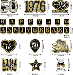 50Th Anniversary Decorations, 10Pcs Happy 50Th Wedding Anniversary Vintage 1976