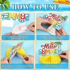 8PCS Summer Beach Pool Party Decorations, Honeycomb Centerpieces
