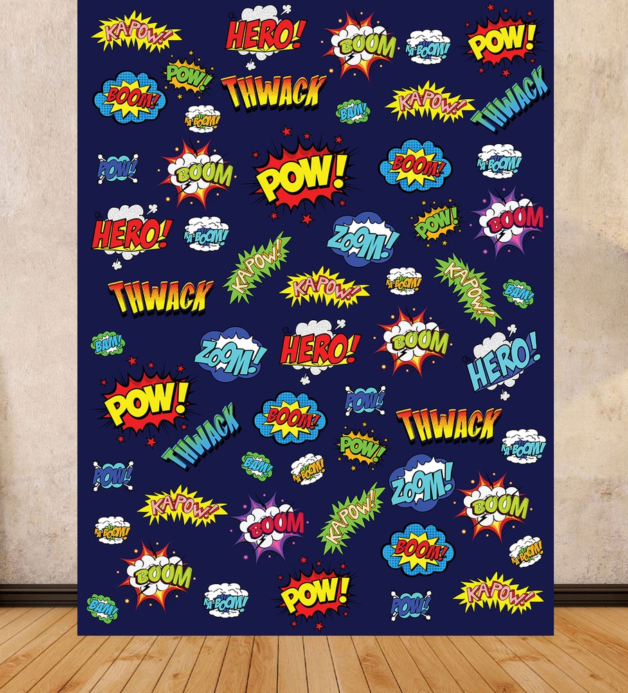 PARTY SCENE SETTER CARTOON SUPER HERO BACKDROP LARGE DIGITAL PRINT BACKGROUND