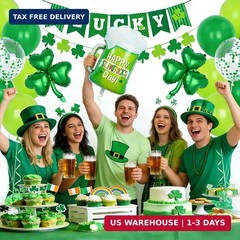 47Pcs St Patricks Day Decorations Shamrock Garland Banner Green Balloons Dark Gr