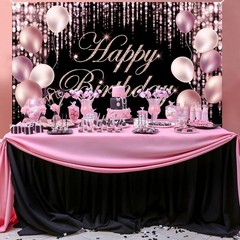 Happy Birthday Banner Backdrop Polyester Rose Gold for Party Baby Shower Indo…