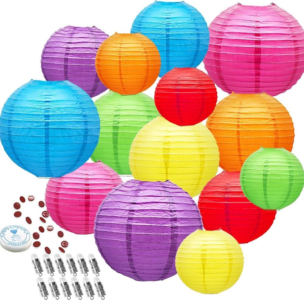 Hanging Paper Lanterns Decorative, Rainbow Colorful Chinese Paper Lanterns Ceili