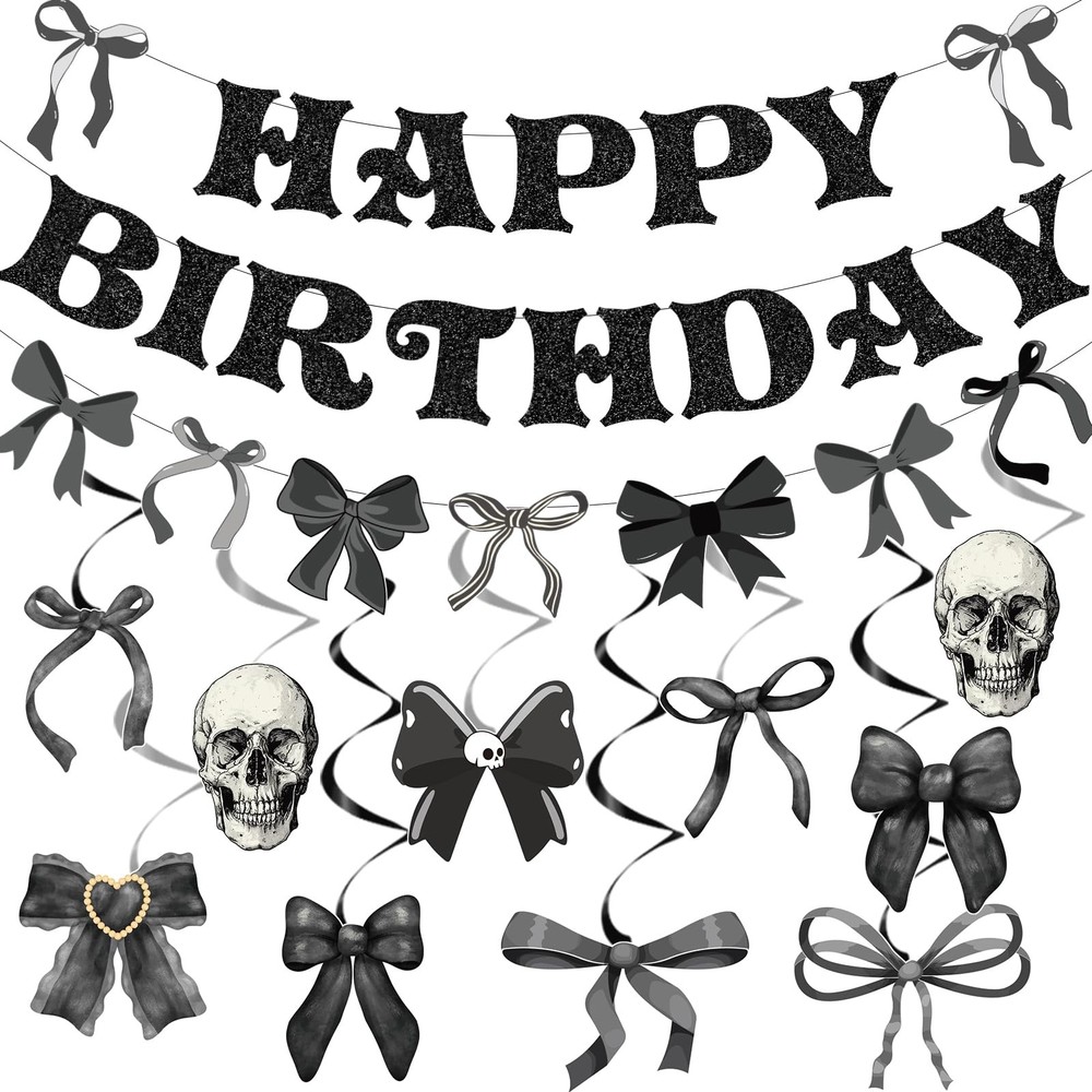 Black Bow Party Decorations – 13PCS Gothic Decorations, Skull Skeleton Goth P…