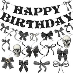 Black Bow Party Decorations – 13PCS Gothic Decorations, Skull Skeleton Goth P…