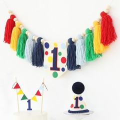 HODIHIWI Colourful Rainbow Dot 1st High Chair Banner Green Blue Yellow
