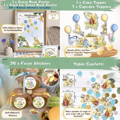 269 Piece Winnie Bear Baby Shower Decorations Kit with Balloon Arch and Backdrop