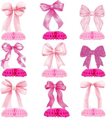 9 Pcs Pink Bow Honeycomb Centerpieces Coquette Party Decorations 3D Hot Pink Bow