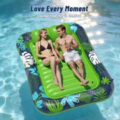XXL Inflatable Tanning Pool Lounger with Sprinkler, Heavy Duty Water Float