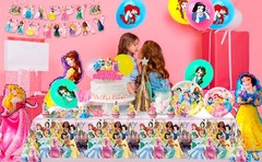 116 Pcs Princess Party Tableware Decorations Set Tablecloth Banner Balloons