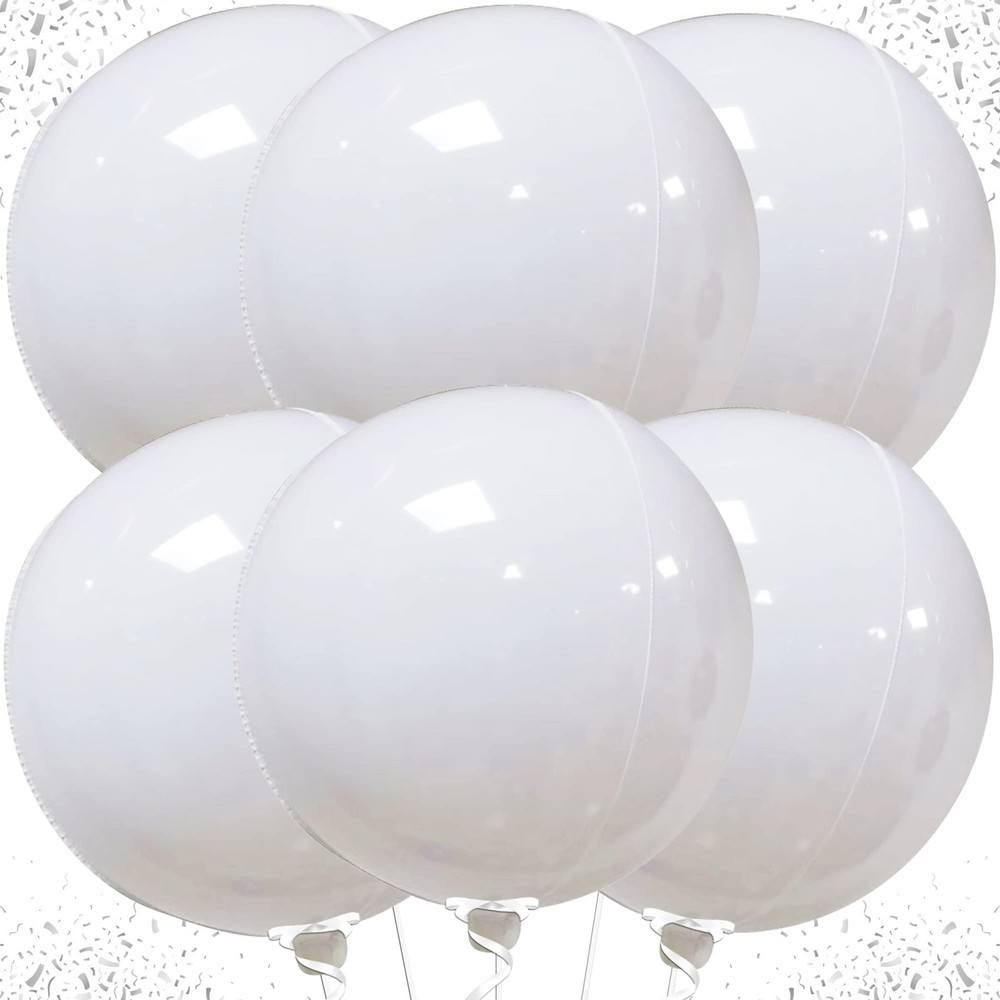 , White Mylar Balloons – 22 Inch, Pack of 6 | Round White Foil Balloons for B…