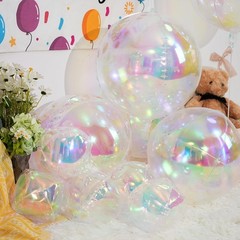 12Pcs Iridescent Round Foil Balloons, 22″ 15″ 10″ 4D Clear Ball Balloon, Holo