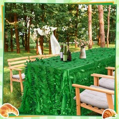 Preboun Green Taffeta Leaf Petal 3D Tablecloth 90×132 Inch Rectangle Event