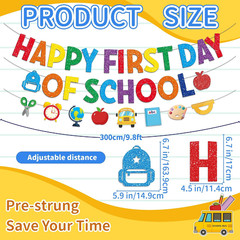 First Day of School Decorations, Pre-Strung Glitter Happy First Day of School Ba