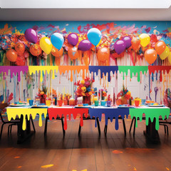 6 Pack Art Themed Party Table Skirts 40 X 16 Inches Colorful Felt Paint Splatter