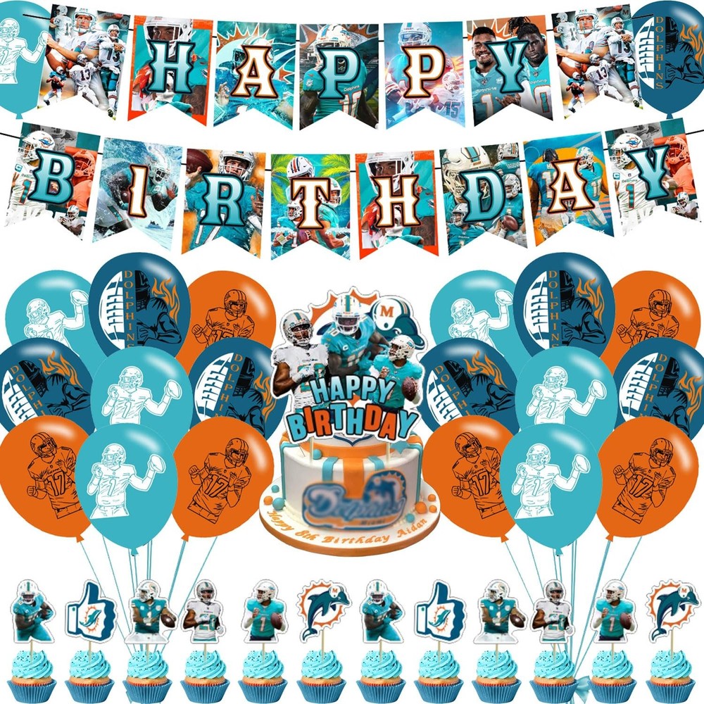 Dolphins Party Decorations,Dolphins Party Supplies Includes Banner – Cake Top…