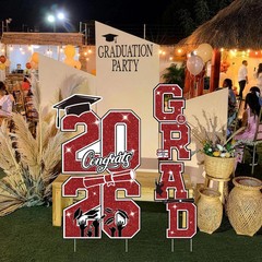 Graduation Yard Sign Class of 2026 Decorations, 4pcs Large Size Red and Black Co