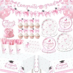 2026 Graduation Decorations – 214 Pcs Pink Bow Congrats Grad Party Decoration…