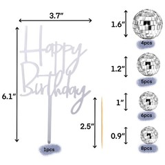 24 PCS Disco Ball Cake Toppers Happy Birthday Cake Topper 1970s Retro Disco T…