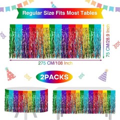 2 Pack 29.5×108 Inch Rainbow Foil Fringe Tinsel Table Skirts Disposable Table