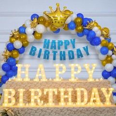 173pcs LED Marquee Birthday Sign with Crown, Gold Foil Balloons & Banner – Party