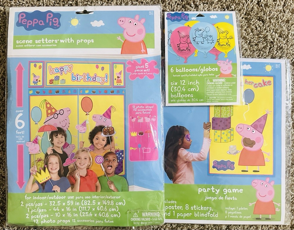 Peppa Pig Birthday Party Bundle New: Wall Photo Banner W/Props, Game & Balloons