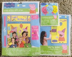 Peppa Pig Birthday Party Bundle New: Wall Photo Banner W/Props, Game & Balloons