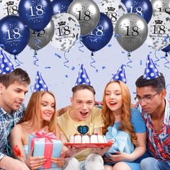 18th Birthday Balloons, 15 PCS Navy Blue Silver Latex 18th Birthday Balloons …