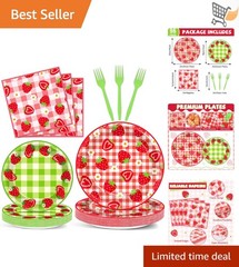 96Pcs Strawberry Party Plates Napkins Set Disposable Picnic Birthday Supplies
