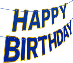 Navy Blue Happy Birthday Banner, Golden Border Happy Birthday Bunting Banner Fla