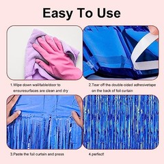 2 Pack 3.28 ft x 6.56 ft Blue Tinsel Curtain Party Backdrop Decorations,