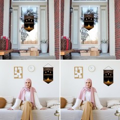 KYMY 2pcs Ramadan Eid Mubarak Hanging Canvas Signs with 20X11.8, Ramadan Eid …